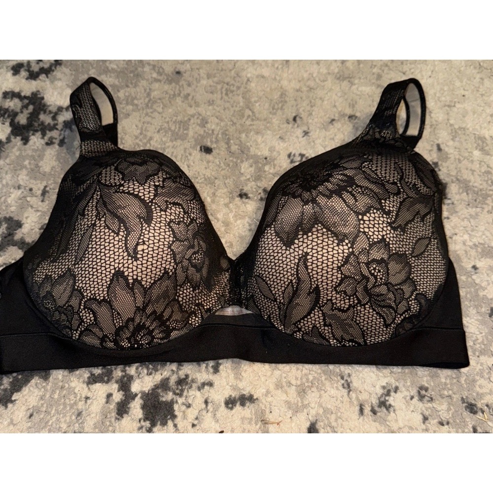 Cacique Lace Bra Lightly Lined Ful Coverage Black Floral Lace Size 40DDD